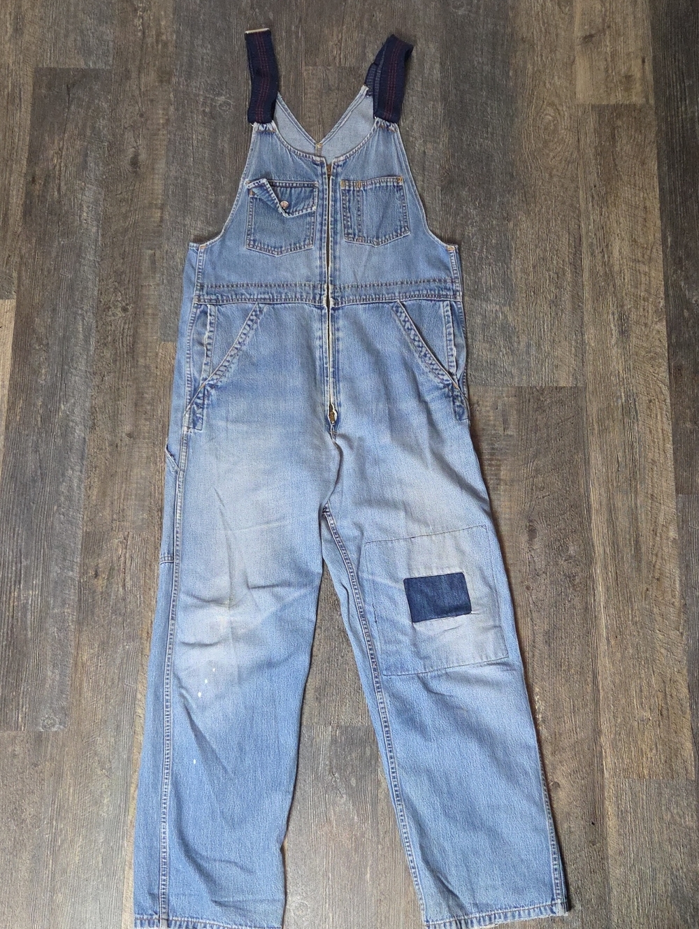 Vintage Light Blue Denim Relaxed Men's Overalls